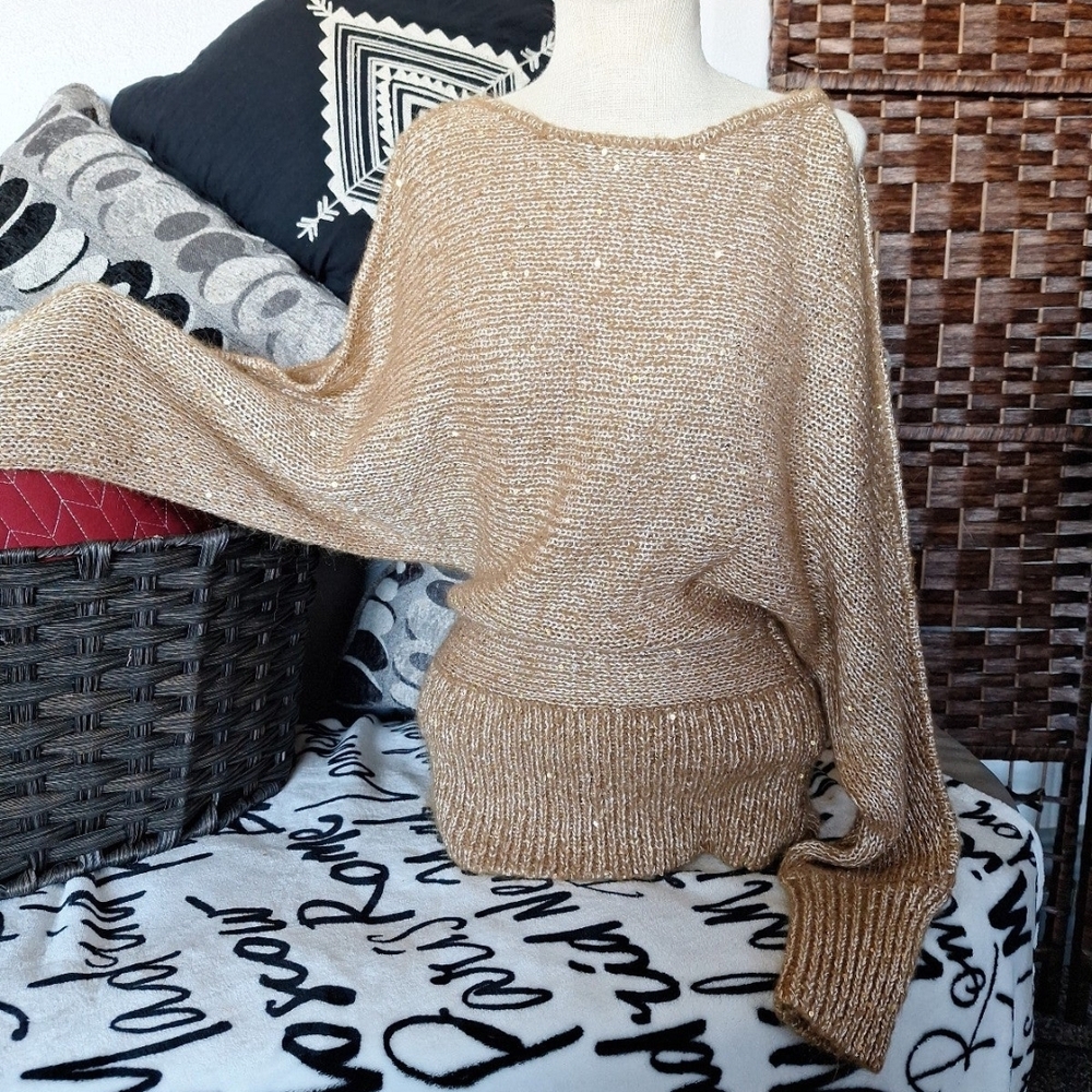 Boston Proper Gold Off-the-Shoulder Sweater